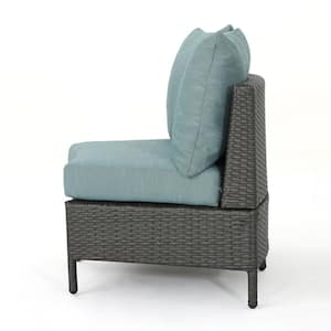 5-Piece Wicker Patio Sectional Seating Set with Teal Cushions