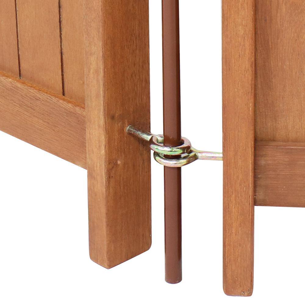 Brown Meranti Wood Folding Outdoor Privacy Screen with Teak Oil Finish