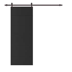 Modern Classic 30 in. x 80 in. Black Stained Composite MDF Paneled Interior Sliding Barn Door with Hardware Kit