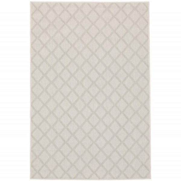 Gray, Ivory 7 ft. x 9 ft. Loomed Geometric Polypropylene Rectangle Indoor/Outdoor Area Rug