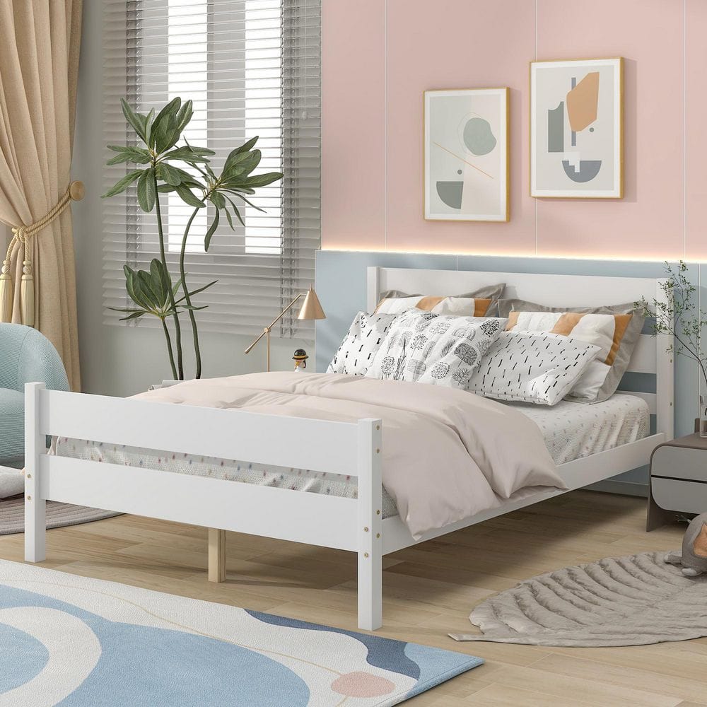 URTR Modern White Full Size Platform Bed with Headboard and Footboard ...