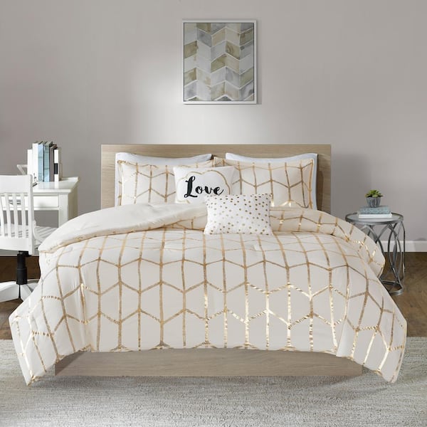 Intelligent Design Khloe 5 Piece Ivory Gold King Comforter Set Id10 1509 The Home Depot