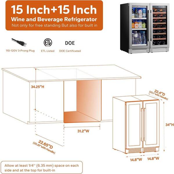 Ca'Lefort 15 inch Wide 100 Can Beverage Refrigerator, Freestanding