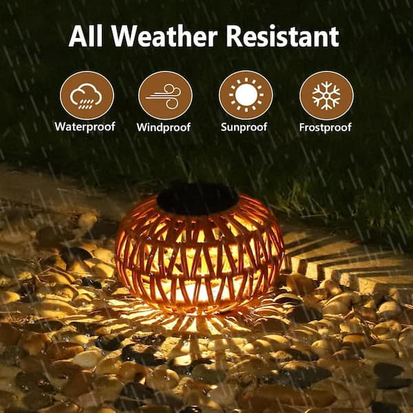 2-Pack 4.3 in. x 6.3 in. Brown Solar Waterproof Rattan Lanterns