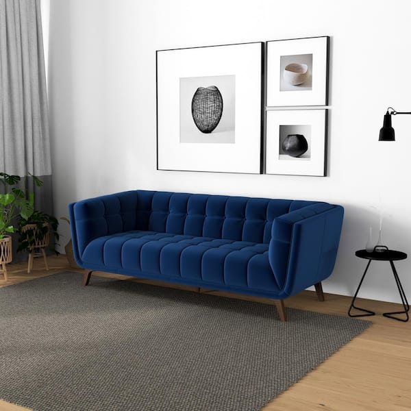 Blue velvet store mid century sofa