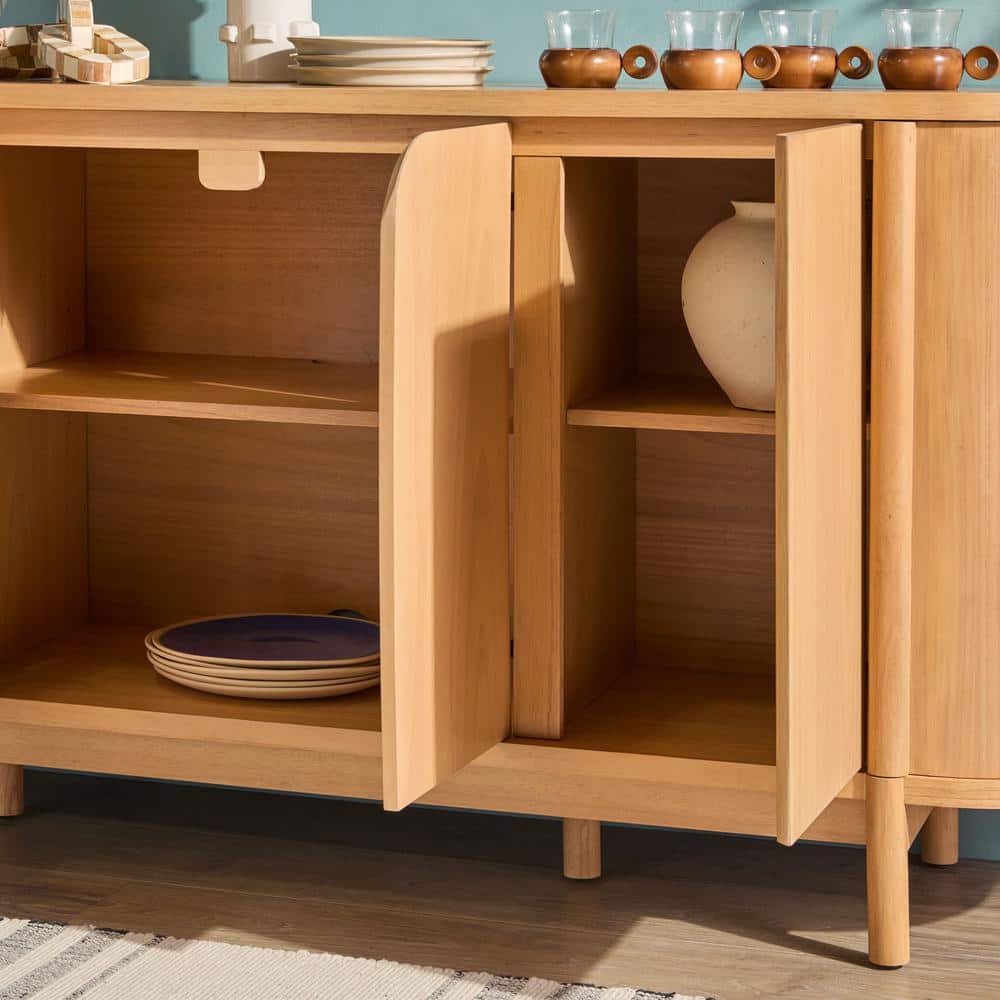 Modern Natural Solid Wood 70" Curved Sideboard Cabinet
