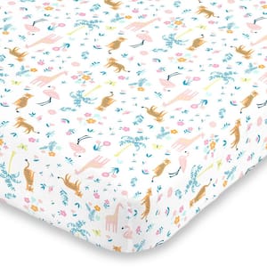 Pink & White Tropical Super Soft Mini Polyester Fitted Crib Sheet