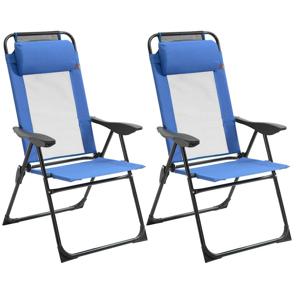 Blue Metal Outdoor Chaise Lounge, Folding Patio Chairs Set of 2, Deck Chair