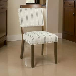 Black and White Dining Chair with Striped Pattern Fabric Cushioned (Set of 2)