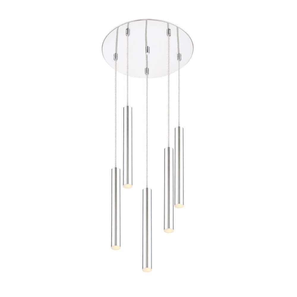 Forest 5 W 5 Light Chrome Integrated LED Shaded Chandelier with Chrome Stee