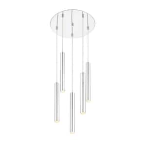 Forest 5 W 5 Light Chrome Integrated LED Shaded Chandelier with Chrome Steel Shade