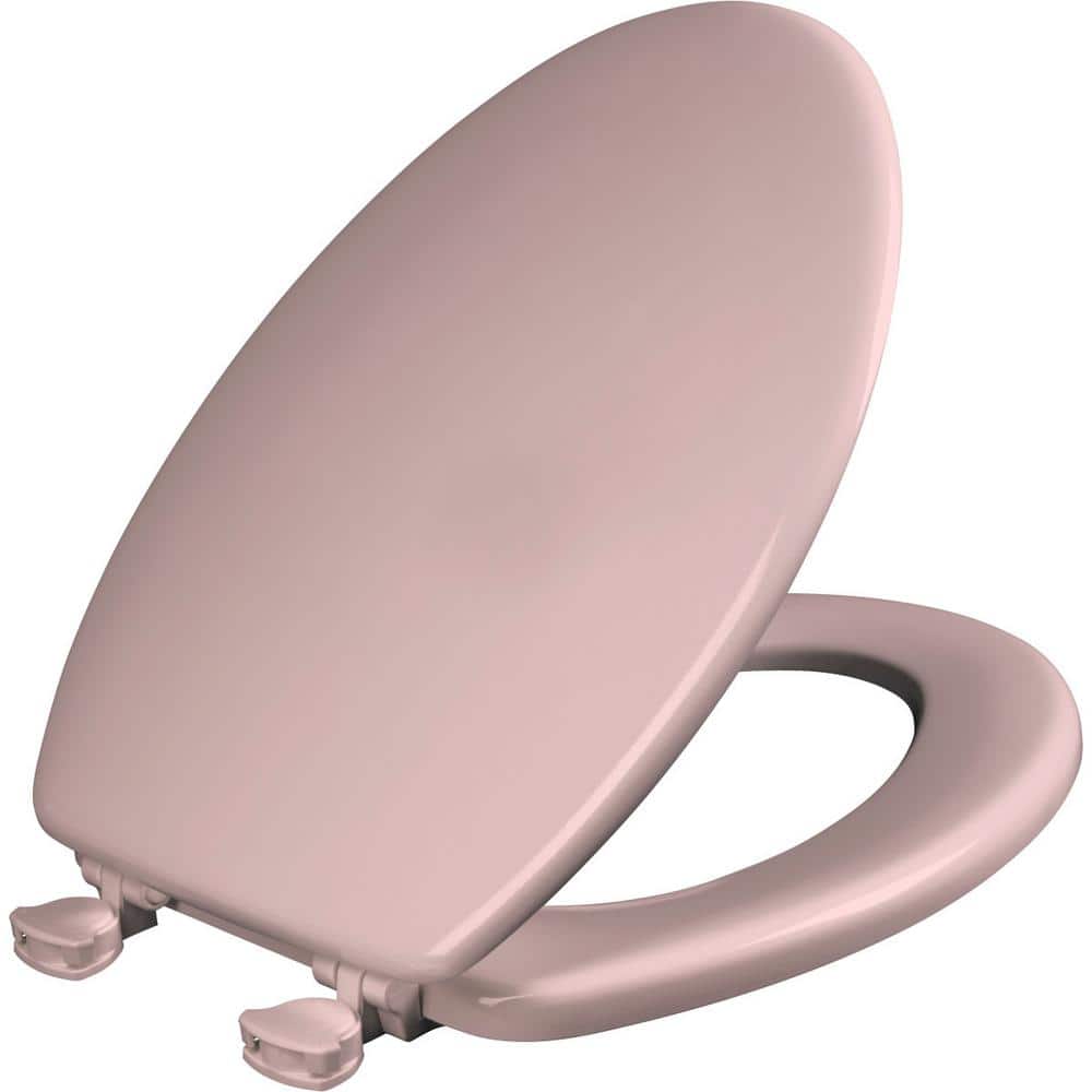 BEMIS Enameled Wood Elongated Closed Front Toilet Seat in Pink that