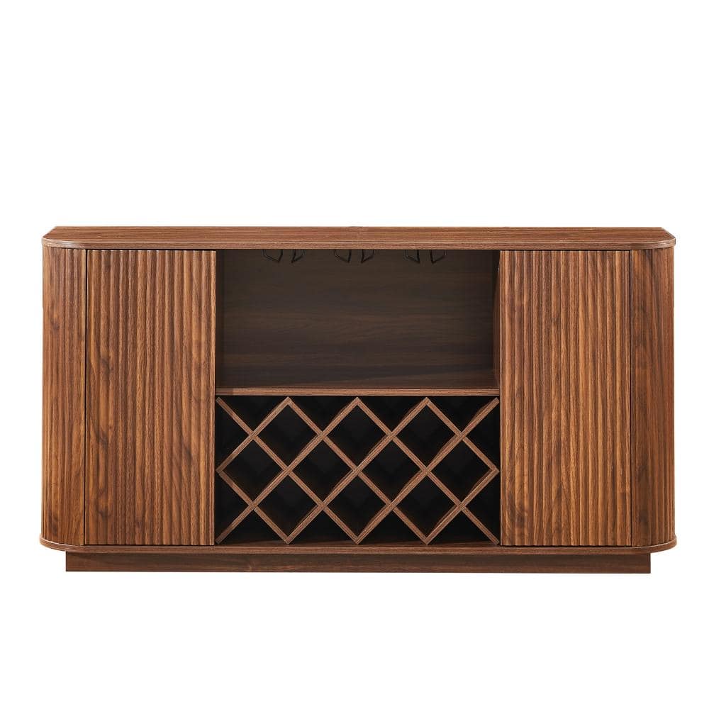 Walnut 29.7 in. Accent Cabinet Office Storage Cabinet with 2 Shelves and Wine Rack durable construction