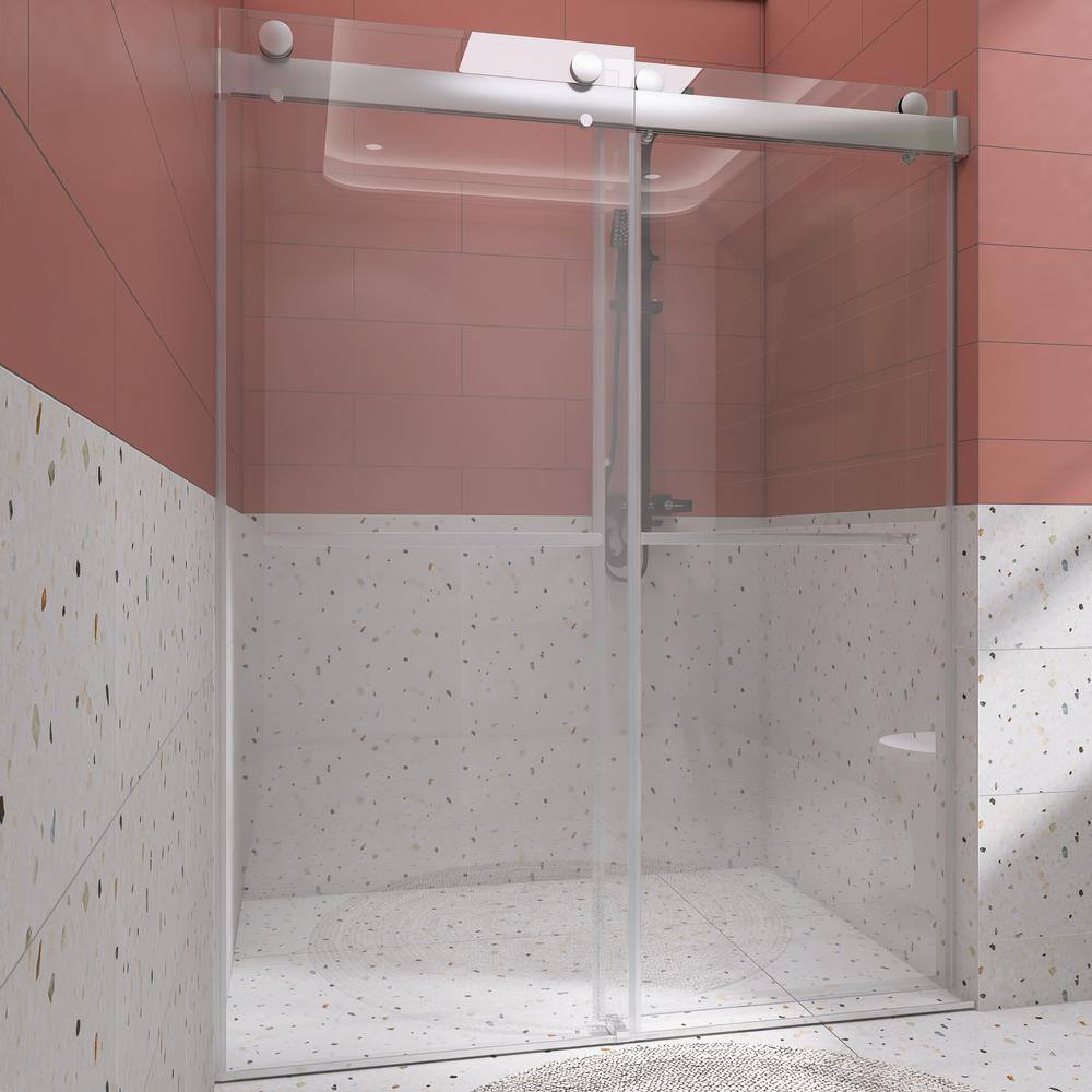 60" Chrome Frameless Double Sliding Shower Door with Clear Glass