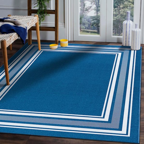 5 X 7 Blue Carmel Bordered Non Slip Indoor Area Rug