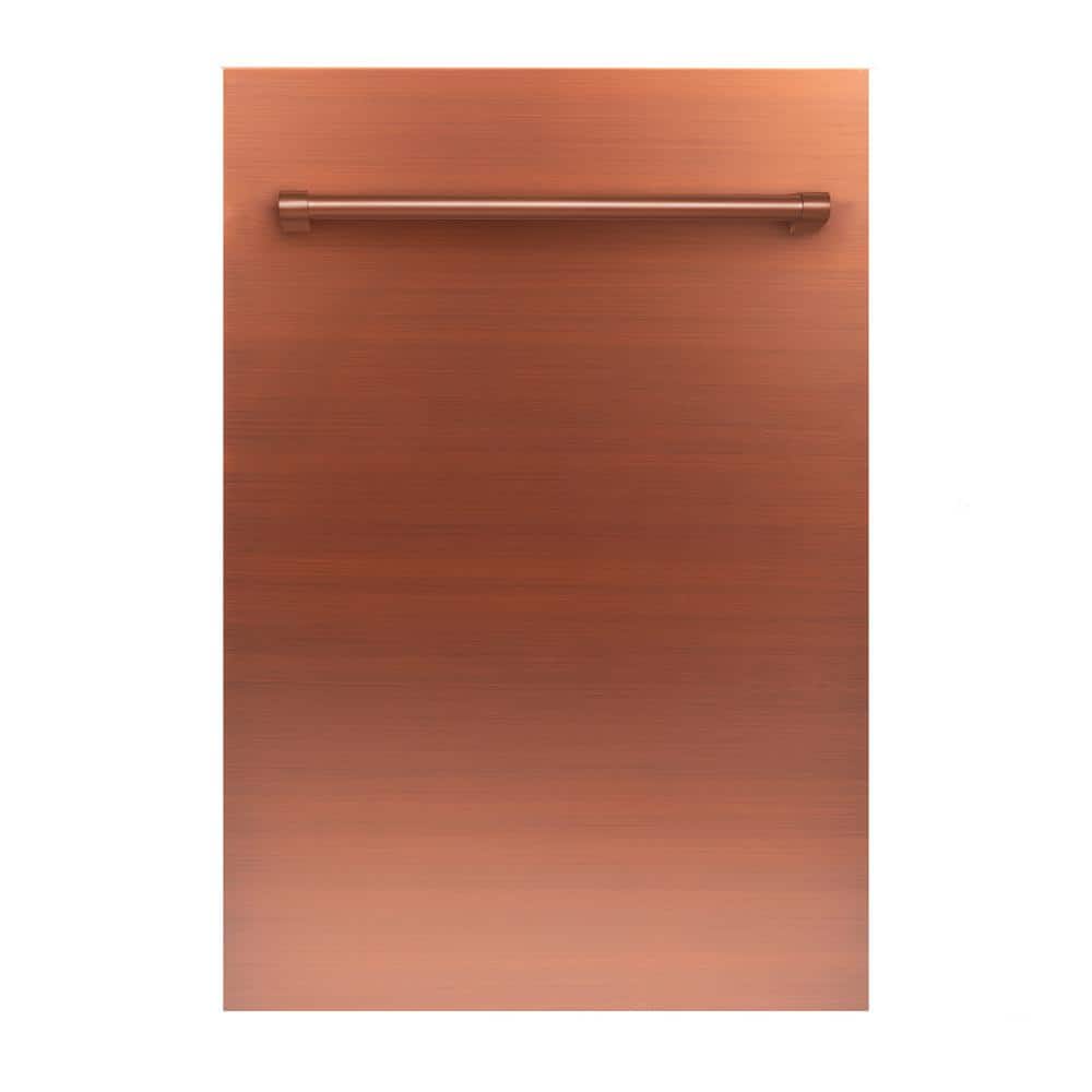 ZLINE Kitchen and Bath 18 in. Top Control 6-Cycle Compact Dishwasher with 2 Racks in Copper &amp; Traditional Handle, Brown