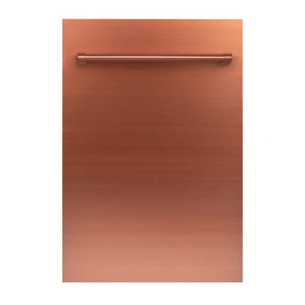 ZLINE Kitchen and Bath 18 in. Top Control 6-Cycle Compact Dishwasher with 2 Racks in Copper & Traditional Handle