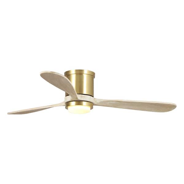 Parrot Uncle Mayna 52 in. Color Changing Integrated LED Sand Gold Flush Mount Ceiling Fan with Light and Remote Control