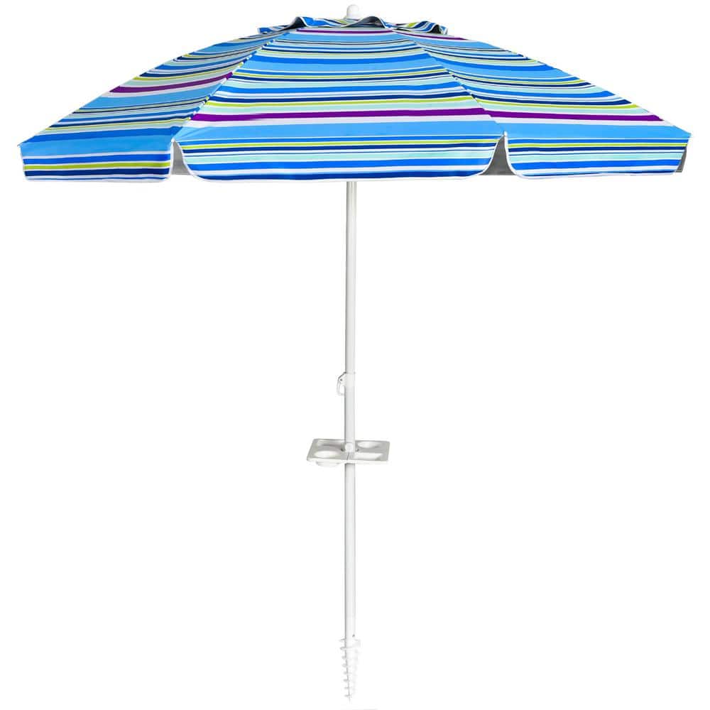 7.2 ft. Steel Outdoor Beach Umbrella with Sand Anchor and Tilt Mechanism in