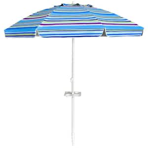 7.2 ft. Steel Outdoor Beach Umbrella with Sand Anchor and Tilt Mechanism in Blue