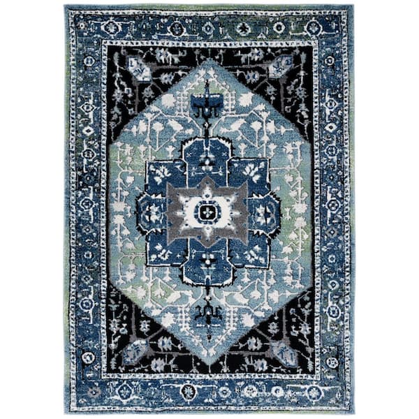 Vintage Hamadan 7 ft. x 9 ft. Blue/Light Green Medallion Ornate Area Rug