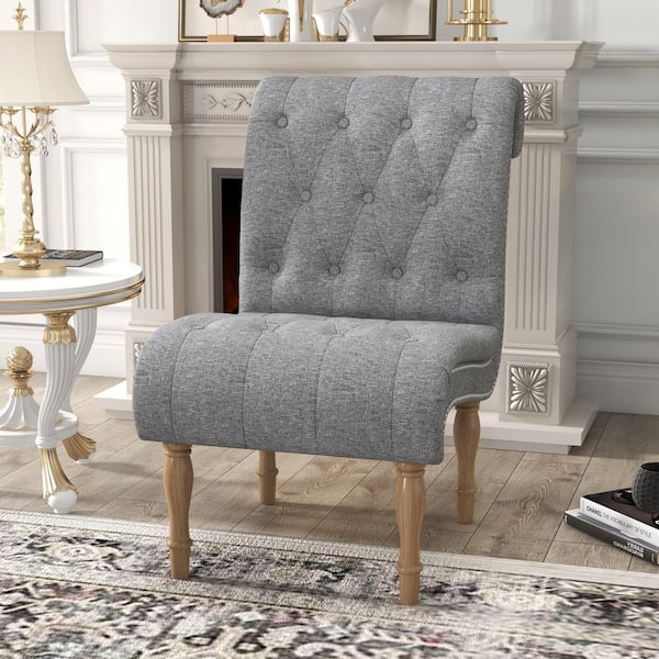 Gray Modern Armless Accent Upholstered Side Chair for Bedroom Living Room