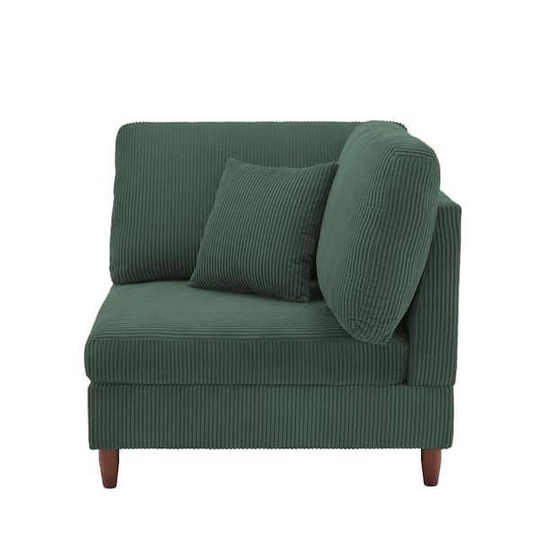 Uixe Hunter Green Corduroy Fabric Right Arm Facing Sectional Corner Armchair with Wood Legs Set of 1