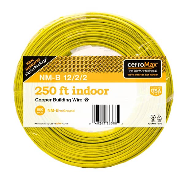 Cerrowire 250 ft. 12/2/2 Yellow Solid CerroMax SLiPWire Copper NM-B Wire