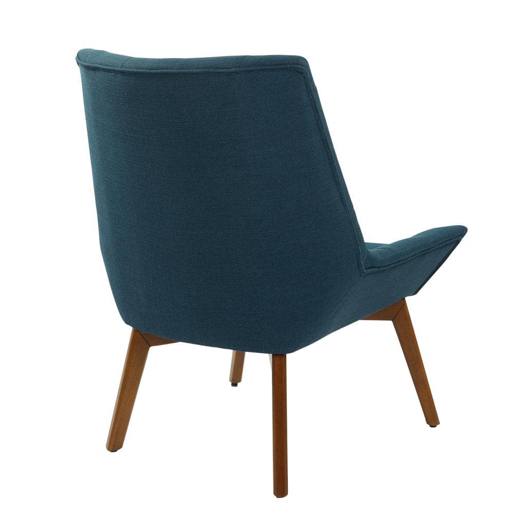 Azure Slipper Chair with Sculpted Wood Legs and Tufted Detail