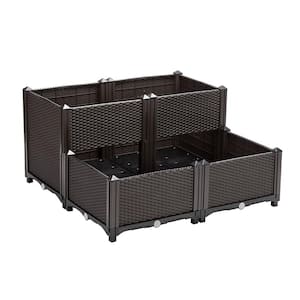 Brown Elevated Plastic Raised Garden Bed Planters (4-Pack)