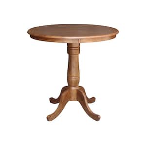 36 in. Distressed Oak Round Pedestal Counter Height Dining Table