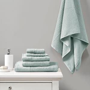 Spa Waffle 6-Piece Aqua Cotton Jacquard Antimicrobial Towels Set