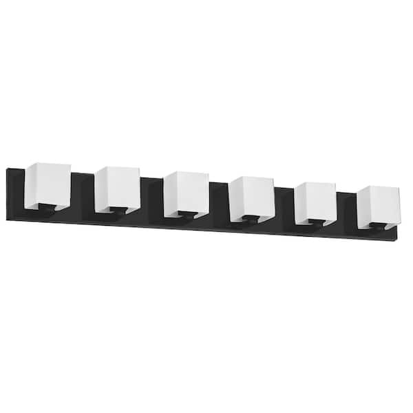 Dainolite Verona 35.5 in. 6-Light Matte Black Vanity Light with White Glass Shade