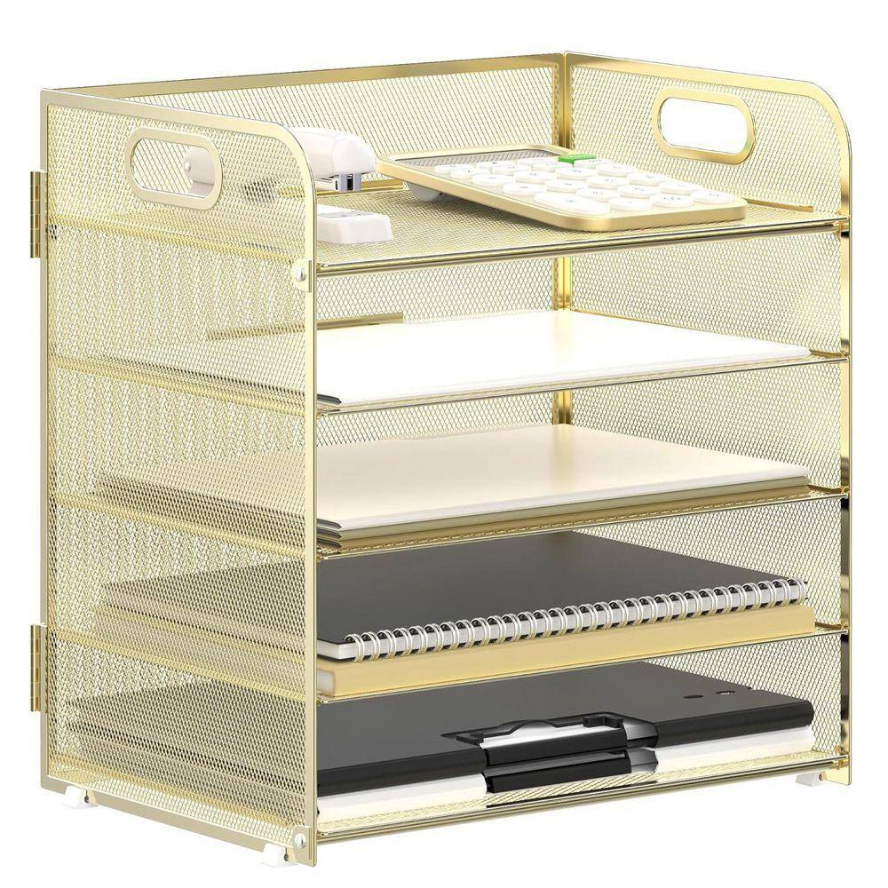 Golden 12.6 in. x 11.4 in. Metal Minimalist Desk File Organizer with ...
