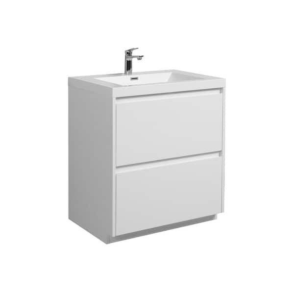 MT 29.5 in. W x 19.6 in. D Single Sink Freestanding Bath Vanity in White with White Resin Vanity Top