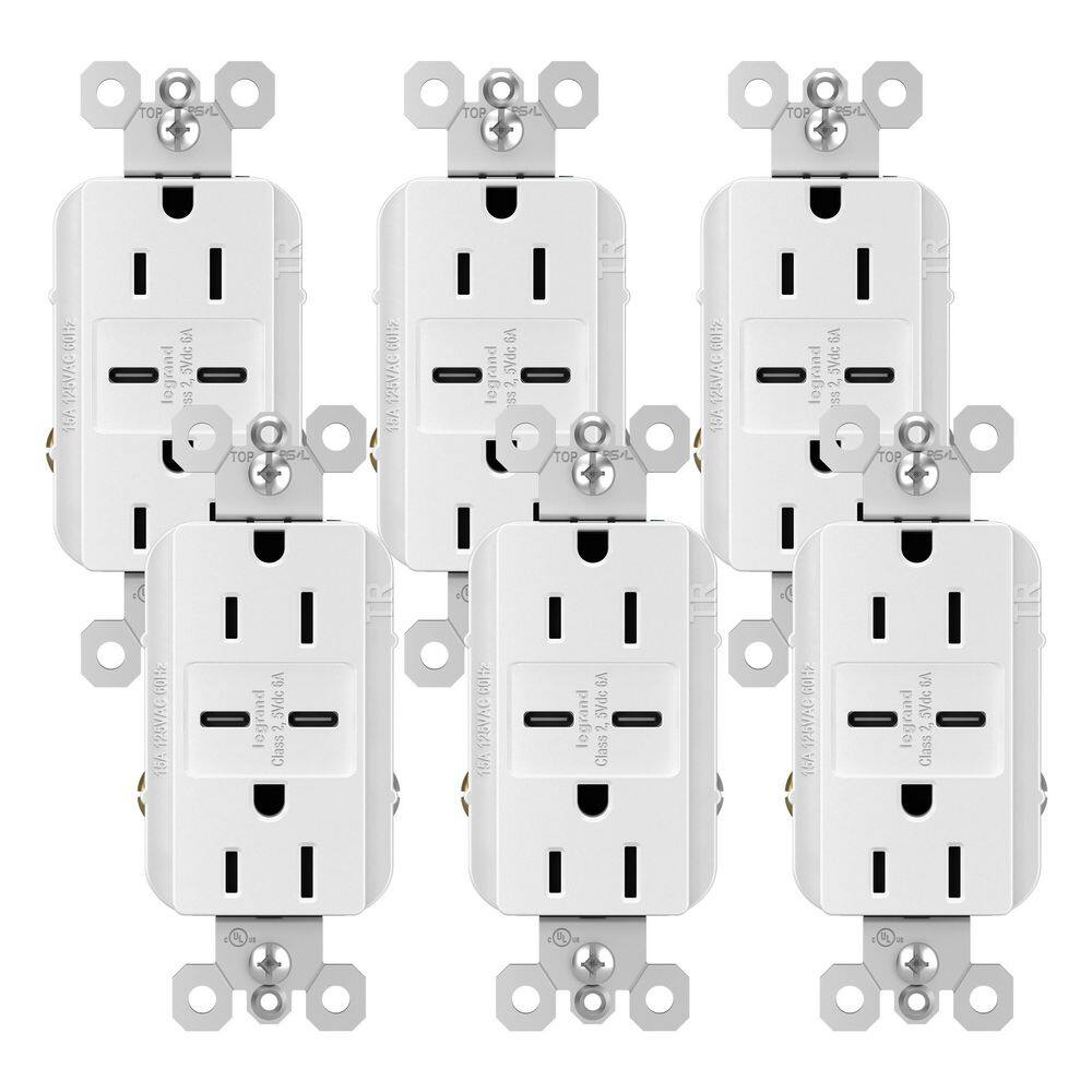 radiant 15 Amp 125-Volt Decorator Duplex Outlet with 6.0 Amp Type C/C USB, White (6 Pack) price history on PriceWatchPro