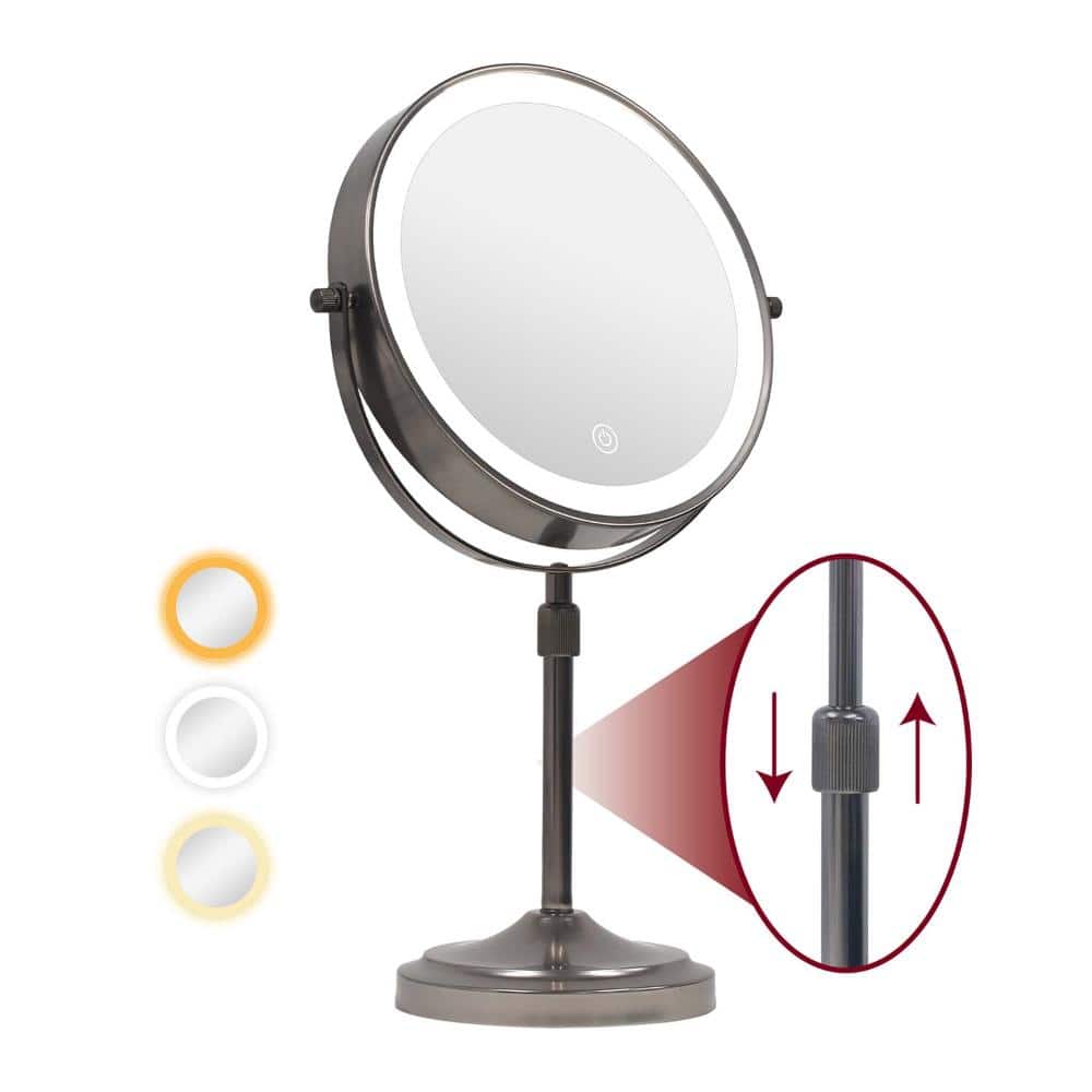 VERRA 9 in. Lighted Tabletop Bathroom Makeup Mirror, 1X/10X Double-Sided Magnification, Rechargeable LED in Gray price history on PriceWatchPro