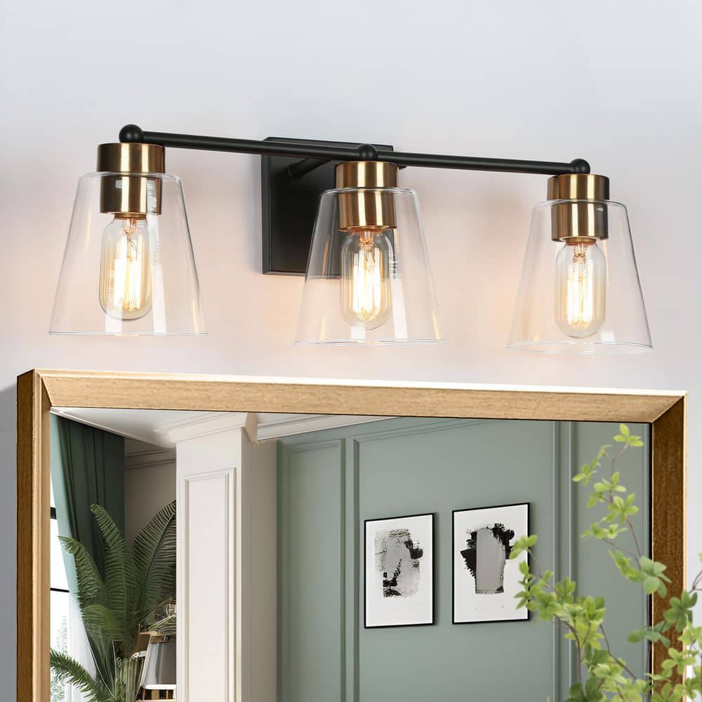 Modern Bell Bathroom Vanity Light 3-Light Black and Brass Wall Sconce Light with Clear Glass Shades price history on PriceWatchPro