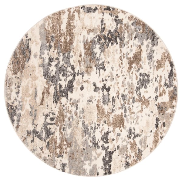 SAFAVIEH Spirit Taupe/Ivory 7 ft. x 7 ft. Round Floral Area Rug