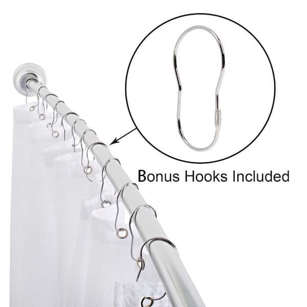 72 in. Rustproof Wall Mounted Single Curved Shower Rod, Aluminum, Adjustable from 45 to 72 in. Wide, Chrome