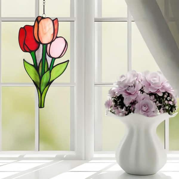 ステンドグラス♦︎赤いチューリップ Red Tulip Stained Glass Art Glass Window HDDB1PFT1P - The Home Depot