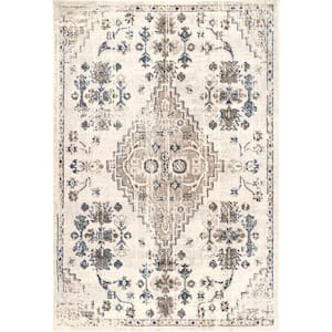 Leahy Bohemian Floral Distressed Gray 7 ft. x 9 ft.  Area Rug
