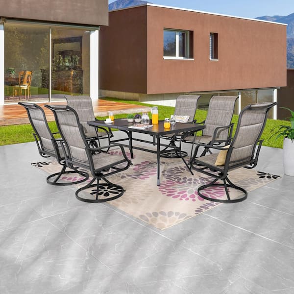 TOP SPACE 7-Piece Metal Swivel Textilene Outdoor Dining Set in Gray with 6-Swivel Chairs and Rectangular Table