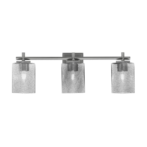 Unbranded Bridgewater 24.5 in. 3 Light Vanity Light Graphite 3.5 in. Square Smoke Bubble Glass Shades, No Bulbs Included