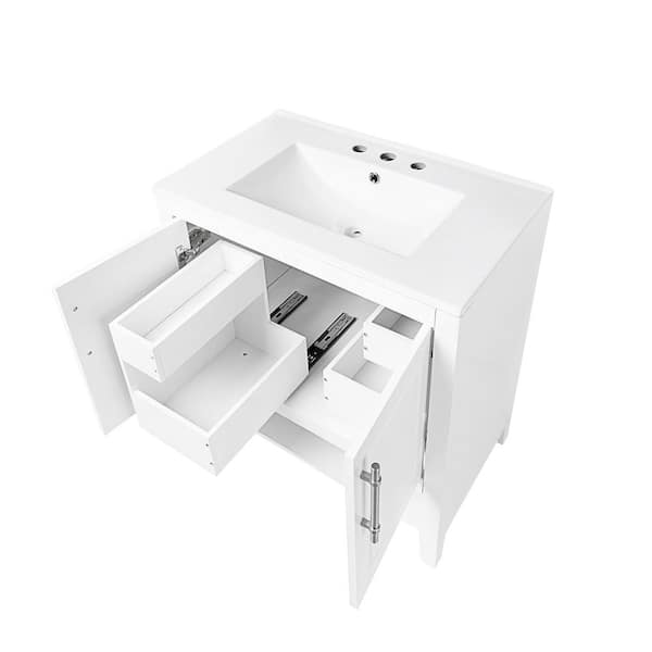 30 in. W x 18 in. D x 33 in. H Bathroom White Linen Cabinet