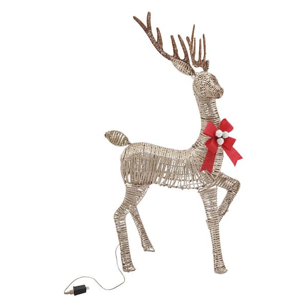 55.9 in. Light Brown Creative Tripod Plug-In Christmas Decor Iridescent Deer Floor Lamp for Living Room Home Decor