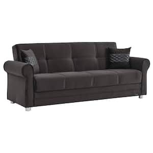 Alex Collection Convertible 89 in. Black Microfiber 3-Seater Twin Sleeper Sofa Bed with Storage
