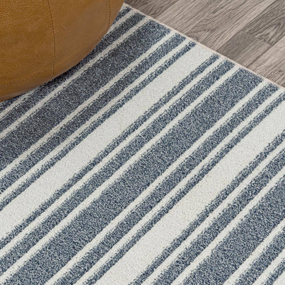 Cream and Dark Gray Striped Washable Synthetic Area Rug