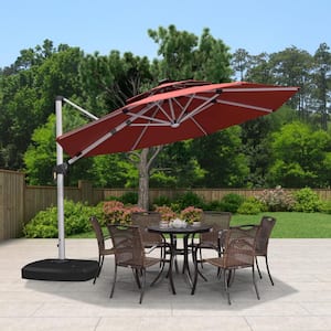 11 ft. Octagon Aluminum Solar Powered LED Patio Cantilever Offset Umbrella with Wheels Base, Brick Red