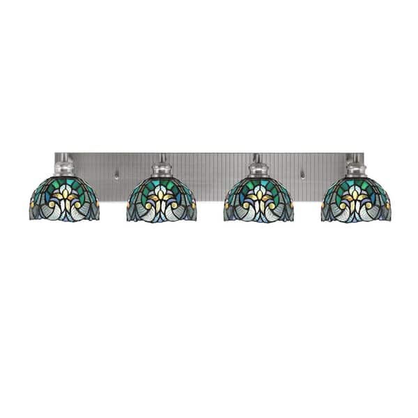 Unbranded Albany 33.75 in. 4-Light Brushed Nickel Vanity Light with Turquoise Cypress Art Glass Shades